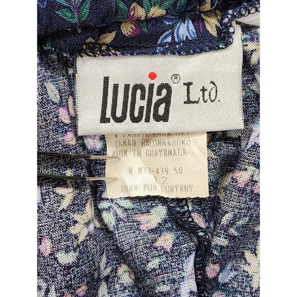 Vintage 80s Lucia Midi Skirt Size 12 Blue Floral Pleated Rayon Cottagecore - Picture 3 of 8